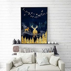 SIGNFORD Framed Canvas Home Artwork Decoration Golden Abstract...