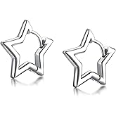 316L Stainless Steel Pentagram Hoop Earrings for Women Men 14K Gold Plated Star Shaped Outline Huggie Earring
