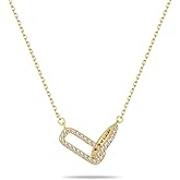 JEMUALE Gold Necklace for Women Sterling Silver Dainty Diamond Necklace Linked Pendant 18k Gold Plated Necklaces Paperclip Choker Necklaces Trendy Gold Jewelry
