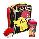 Pokemon Lunch Bag School Supplies Bundle ~ Large Pikachu Lunch Bag, Insulated Pokeball Lunch Box, Charizard Snack and Drink Tumbler, Silicone Pokeball Pouch (Pokemon School Supplies)
