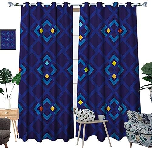 luvoluxhome Window Curtain Drape Decor Curtains for Living Room/Bedroom Shabby Chic with Geometric Inner Squares with Colors Artful Pattern Indigo Coral 96.5"X72"