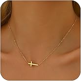 Nawflue Cross Necklace for Women, 18K Gold Plated Dainty Tiny Sideways Cross Choker Necklace, Adjustable Stainless Steel Trendy Faith Jewelry, Christmas Gifts