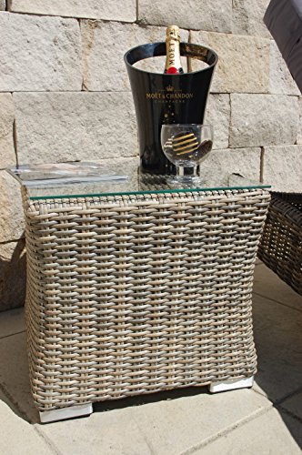 Ragnarök-Möbeldesign PolyRattan Sonnenliege DEUTSCHE Marke - EIGENE Produktion - 8 Jahre GARANTIE auf UV-Beständigkeit Tisch Glasplatte Belastbar 180Kg Natur-Farben Gartenmöbel – Bild 6