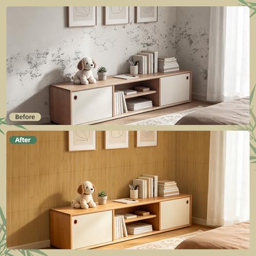 Vieshful 4 Pieces Bamboo Wall Panels (40 x 240 cm), Flexible Wood Cladding, Decorative Palillerie for Kitchen Island, Wall and DIY Furniture, Interior Ripped Slats, Carbonised
