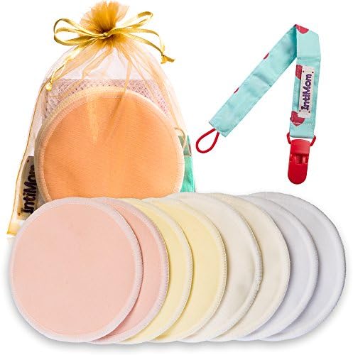 4 Pairs of Washable Bamboo Nursing Pads by IntiMom - Breastfeeding &amp; Nursing - Reusable, Leak-Proof, &amp; Absorbant in White, Beige, Cream, &amp; Pink. Includes Mesh Laundry Washing Net &amp; Pacifier Clip.
