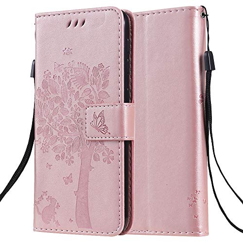 C Super Mall Uk Case For Iphone Se 16 Not For Iphone 5s And Iphone 5 Embossed Tree Cat Butterfly Pattern Pu Leather Wallet Stand Flip Case Rose Gold Buy Online In Bahamas