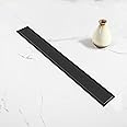 Elefloom Linear Shower Drain, 24 inch Black Drain with 2-in-1 Tile Insert Cover, Brushed AISI 304 Stainless Steel Black Shower Floor Drain with Hair Catcher and Adjustable Feet