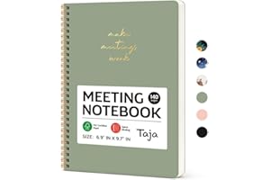 Taja Meeting Notebook for Work Organization - Work notebook with action items, Meeting Minutes Planner Notebook, Perfect Office Supplies for Men & Women - Green