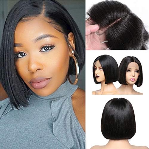 Anemone Short Bob Wigs Natural Straight Brazilian Human Hair Wig 13x4 Middle Part Lace Front Wigs for Black Women Natural Color for Looking (8 inch)