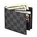 Slim Bifold Checkered Leather Wallet | Classic Minimalist Style | with ID Window/Card Case/Bill Holder | for Men and Women (black)