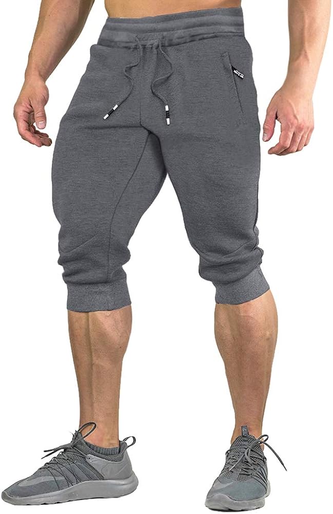 FASKUNOIE Men's Cotton Casual Shorts 3/4 Jogger Capri Pants Breathable Below Knee Short Pants with Three Pockets: Clothing