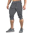 FASKUNOIE Men's Cotton Casual Shorts 3/4 Jogger Capri Pants Breathable Below Knee Short Pants with Three Pockets