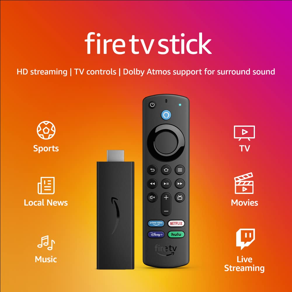 Amazon Fire TV Stick, sharp picture quality, fast streaming, free & live TV, Alexa Voice Remote with TV controls