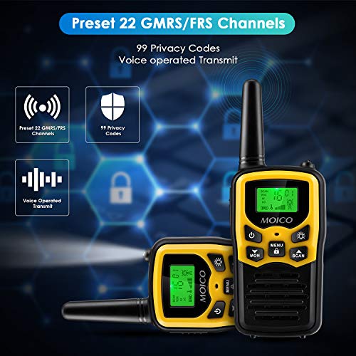 Professional Rechargeable Walkie Talkies,MOICO Long Range Two Way Radios for Adults up to 5 Miles in Open Area,Handheld Talkies Talky with 22 Channels FRS/GMRS VOX Scan LCD Display LED Flashlight - Thumbnail 2