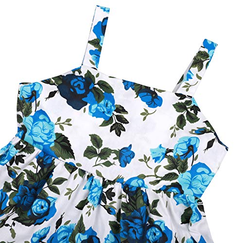 image for Flofallzique Vintage Floral Blue Girls Dress Baby Backless Easter Sund
