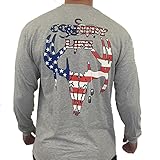 Country Life Patriotic American Flag Deer Skull Gray Long Sleeve Shirt (Large)