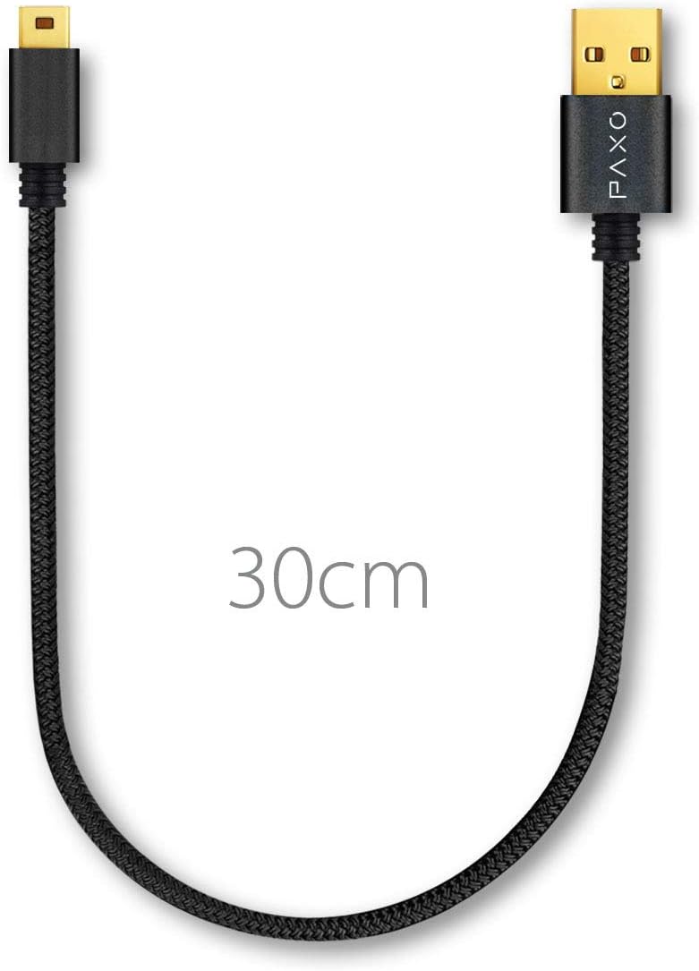 PAXO 0.3m nylon mini USB cable black, USB to mini USB charging cable, gold plug, braided cable (braided), 0.3 meter | black, 0,3 m - Image 5