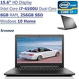 Newest Lenovo IdeaPad Flagship High Performance 15.6 Inch HD Laptop PC| Intel Core i7-6500U Dual-Core| 2.50 GHz| 8GB RAM| 256GB SSD| DVD RW| Bluetooth| WIFI| Windows 10 (Black)