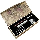 GC Antique Wooden Stem Pen Handcrafted Calligraphy Pen Set Dip Nib Pens-Writing Case With Black Ink Pen Holder Cartridges LL-18