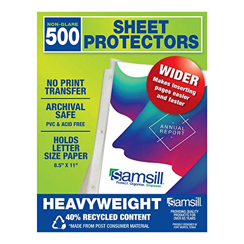Samsill Recycled 500 Heavyweight Sheet Protectors, NonGlare, for 3