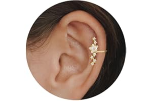 NECOCY Star 14K Gold Plated Ear Cuff Earrings for Women Non Piercing, Dainty Silver Plated Clip on Cartilage Ear Cuff Non Pierced Trendy CZ Northstar Starburst Adjustable Sparkling Ear Cuffs Earring Jewelry