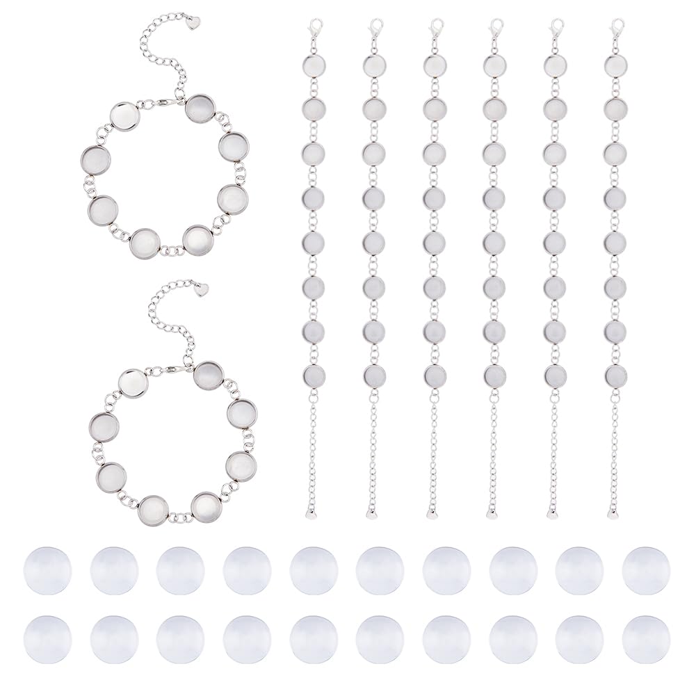DICOSMETIC 8Pcs Cabochon Bracelet Making Kit Base Bangle Blank Settings Stainless Steel Bracelet Bezel Settings with Glass Cabochons for Jewelry DIY Making, Tray: 10mm
