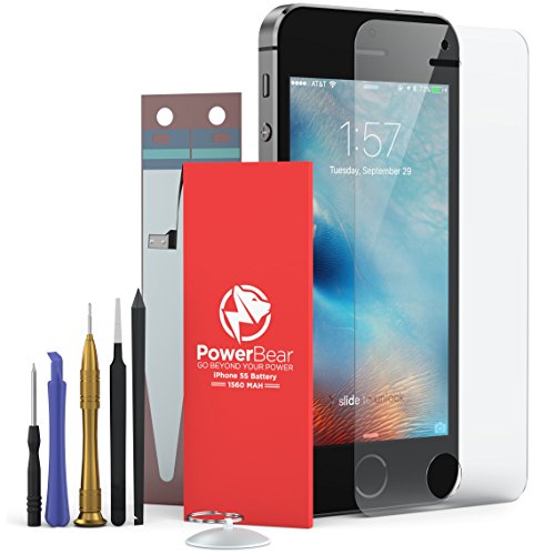 PowerBear iPhone 5S / 5C Battery (Not for 5) [1560mAh] Replacement Battery for Apple iPhone: A1453, A1456, A1457, A1529, A1530, A1533 | Repair Kit Tools & Screen Protector Included [24 Month Warranty]