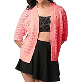 Novella Women's Short Sleeve Cardigan Open | Front Lightweight Summer Sweater | Casual Loose Fit | Coral Color Cardiagn XL Size