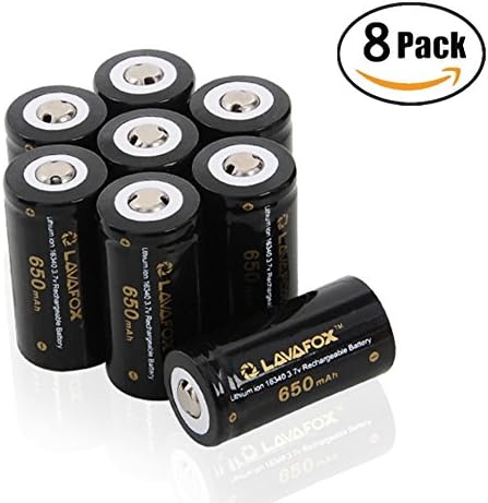 Rechargeable CR123A Battery ,3.7V 650mAh Protected Li-ion 16340 Batteries for High Drain Device (8 Pack, Black)