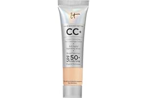 IT Cosmetics CC+ Cream Travel - Natural Full Coverage Foundation With SPF 50+, Color Corrector & Anti-Aging Hydrating Serum, Hyaluronic Acid + Peptides, Up To 24H Wear, All Skin Types- 0.4 fl oz