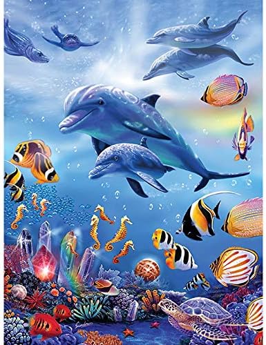 DIY 5D Diamond Painting by Number Kits Diamond Painting Partial Drill Crystal Rhinestone Diamond Embroidery Paintings Arts Craft for Home Wall Decor (Dolphin, 12 x 16 in)