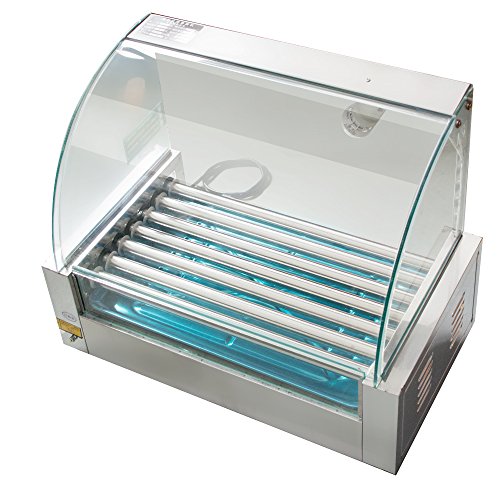 Genmine 7 Roller 18 Hot Dog Grill Machine Commercial Electric Hotdog Cooker Maker Griller Machine With Cover 1050W (7 Rollers)
