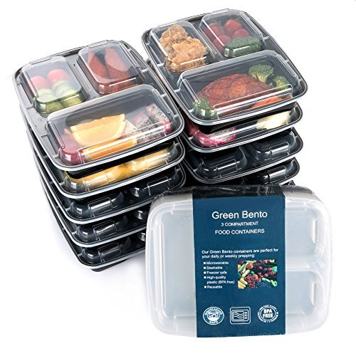 Buy Green vege Bento 3 Compartment Meal Prep Food Storage Reusable