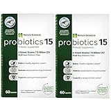 Probiotics 15 Billion CFU Advanced Probiotic Supplement; 60 Easy to Swallow Time Released Capsules in Dry Nitrogen Filled Blister Packs, Guaranteed with Live Cultures, 60 Servings, 1 a Day - Pack of 2
