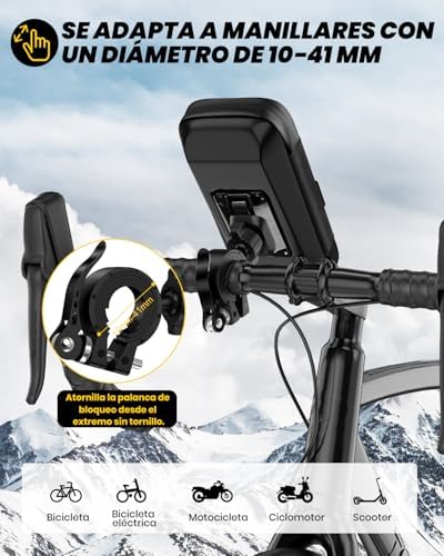 Suporte para telemóvel para bicicleta e motocicleta com saco impermeável para guiador, saco para guiador de bicicleta com suporte para telemóvel para smartphone de 5,5 a 7 polegadas, suporte para telemóvel para bicicleta de montanha