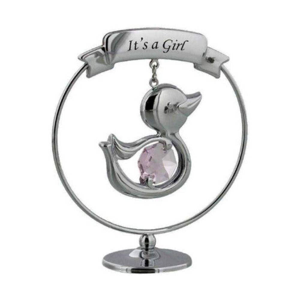 Crystocraft duck "It's a girl" new baby gift decoration with pink Swarovski Crystal
