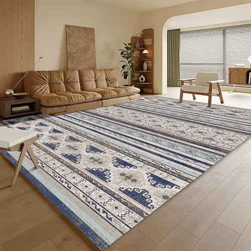 RUGSURE Washable Area Rugs 6' x 9' - 1/6 Thick - Moroccan-Inspired -Stain & Water Resistant Non-Slip - Resistant Rug for Living Room, Bedroom, Nursery, Pet & Child Friendly (Blue and Brown)