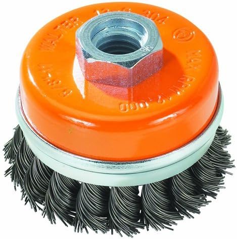 Walter 13G504 Knot Twisted Wire Cup Brush with Ring, Threaded Hole, Carbon Steel, 5 Diameter, 0.020 Wire Diameter, 5/8-11 Arbor, 8600 Maximum RPM by Walter Surface Technologies