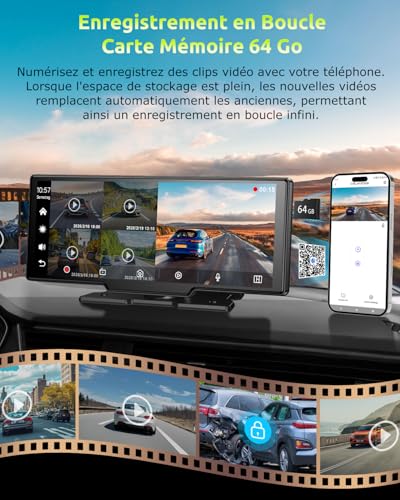 ESSGOO CarPlay Car, Supports Wireless CarPlay and Android Auto, 10.26 Inch IPS Touch Screen, 4K Front Camera and 1080P Rear View Camera, Bluetooth 5.3, GPS, FM, AUX, Mirror Link, TF Card 64G