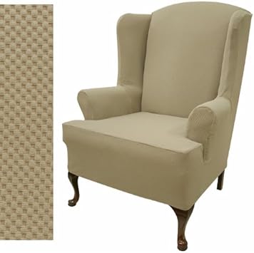 Amazon Com Easy Fit Stretch Pique Oatmeal Biscuit Wing Back Chair Slipcover 707 Furniture Decor