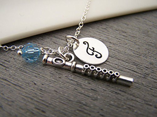 image for CY Design Studio Flute Music Charm Initial Birthstone Necklace, womens