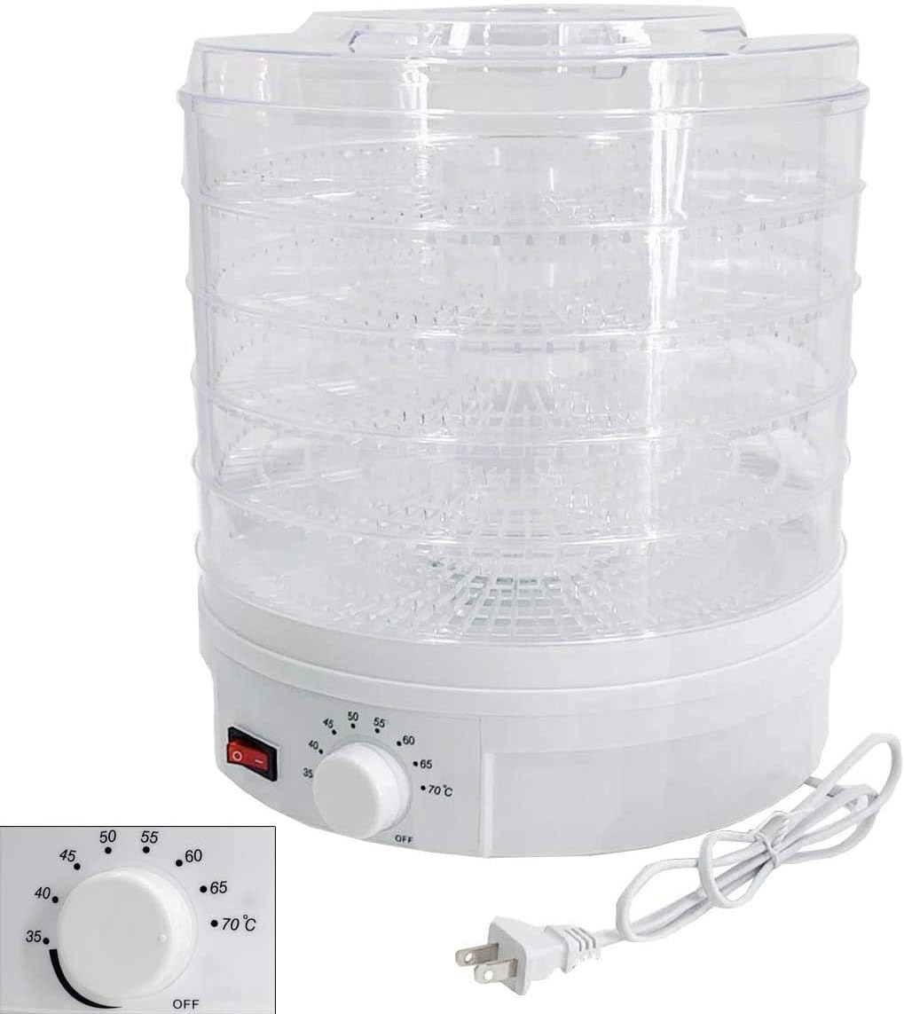SUDEG Electric Fruit Dehydrator Machine, 5 Stackable Trays Food Countertop Portable Electric Machine Food Fruit Dehydrator Adjustable Thermostat for Jerky/Fruit/Vegetables -| Temperature Control