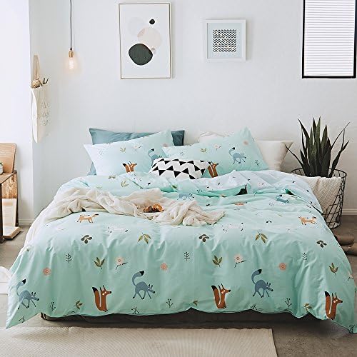 ORoa Soft Cotton Children Cartoon Fox Pattern Duvet Cover Set 3 Piece Queen Full Size Bedding Set for Kids Girls Boys(Full/Queen, Style 4)
