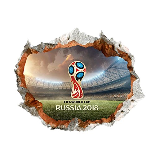 3D Self-Adhesive Wall Sticker Removable, Waterproof, Stain Resistant and Green Wall 2018 World Cup Theme for Home Decoration