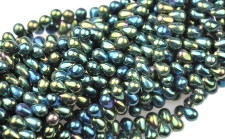 100 Green Iris Czech Glass Teardrop Beads Tear drops 6MM
