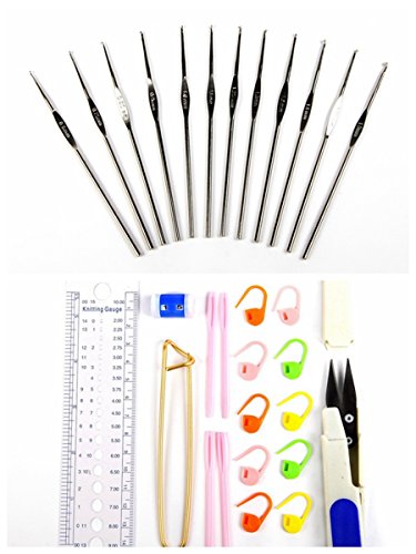 image for HOUSWEETY Mixed Aluminum Handle Crochet Hook Knitting Knit Needle Weav