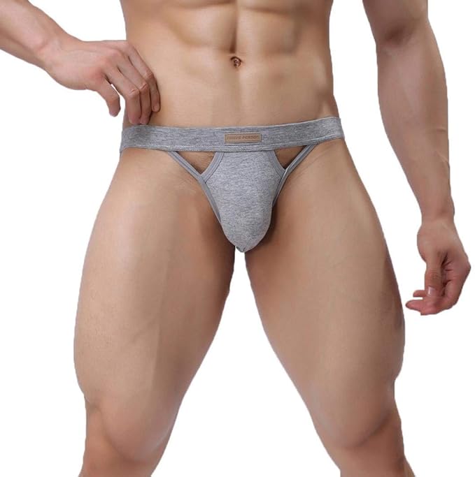 Comhere Men's Jockstraps Underwear Athletic Supporters Elastic Cotton Bikini Briefs Gray