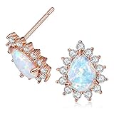 OPALBEST October Birthstone Rose Gold Teardrop Opal Stud Earrings With Halo Cubic Zirconia(cz) For Her