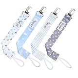 Pacifier Clip by Michef - 4 Unisex Pacifier Holder - Simple Design for Boys and Girls