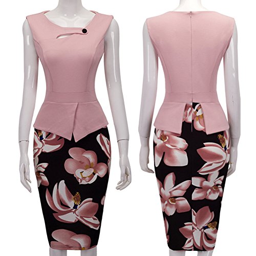 Patchwork Peplum Sleeveless Summer Office Work Dress เดรส แฟชั่นชุดทำงาน Merope J ผู้หญิงs Floral